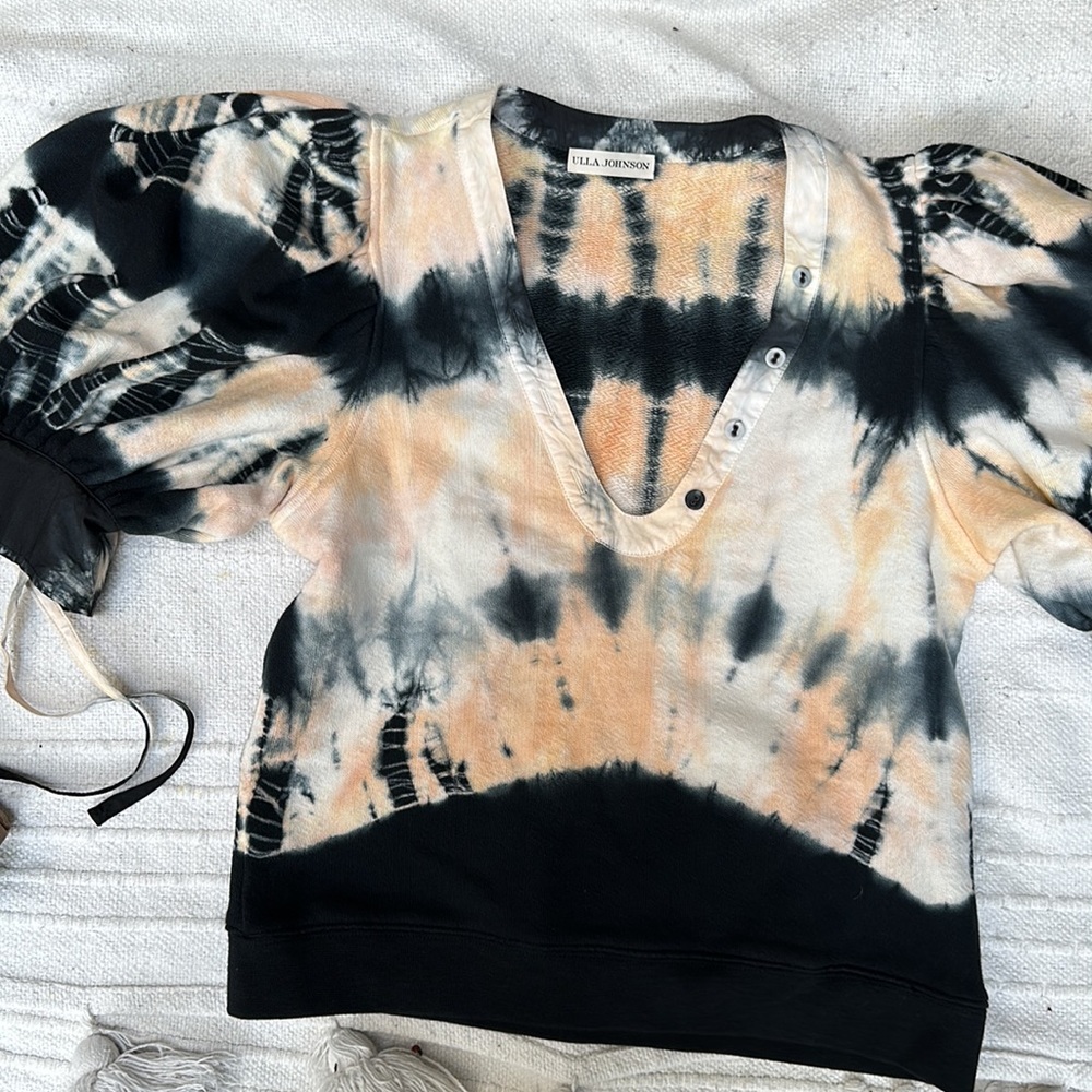 Ulla Johnson Bess Tie Dye Puff Sleeve Sweatshirt Womens P